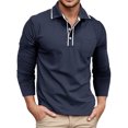 thumbnail image 1 of Adult Mens Polos Shirt Long Sleeve Button Tees Shirts Basic Blue Work Shirts for Man, 1 of 7