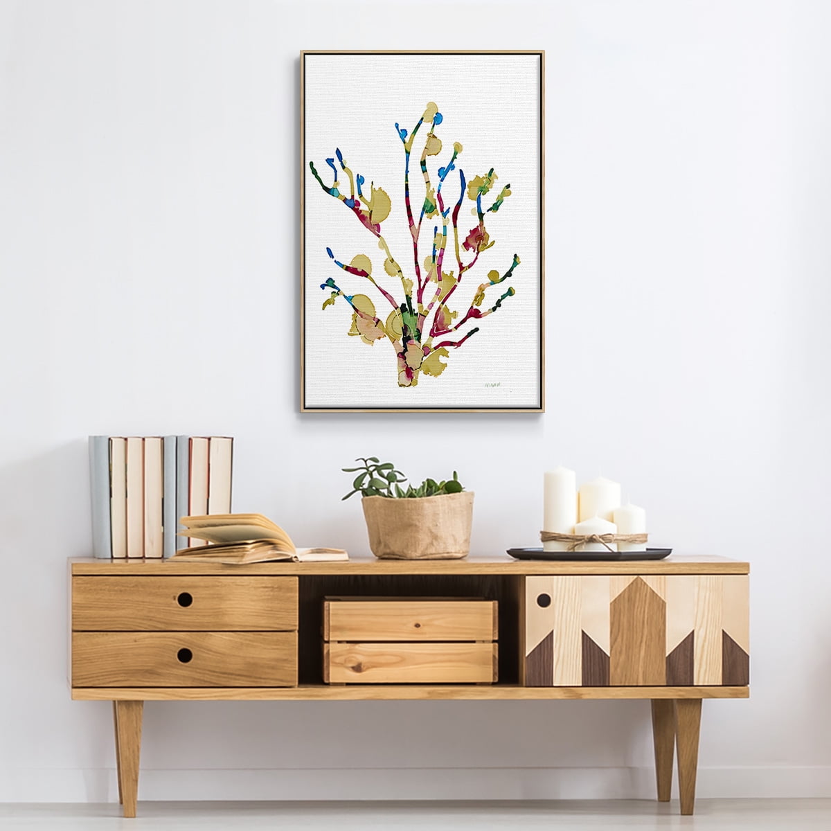 Sea Coral III Framed Premium Gallery Wrapped Canvas - Ready to Hang - 25 x 37 - Natural Wood Floating Frame