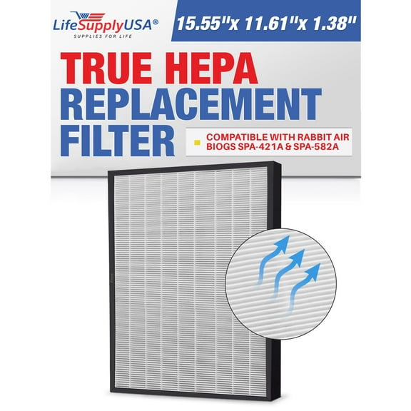 LifeSupplyUSA True HEPA Filter Replacement Compatible with Rabbit Air BioGS SPA-421A & SPA-582A Air Purifier