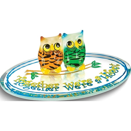 Fashion Owls Together Were A Hoot Glass Figurine (3.5 X 2.25) Made In China gm9439