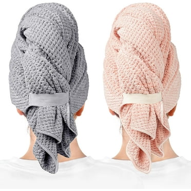 Auto Beyond 2 Packs Large Microfiber Women's Hair Towel, Super Absorbent and Quick Drying Hair Towel for Wet Hair Turbans (Gray and Pink) - 29.9''*39.4''