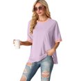 thumbnail image 4 of JWD Women's Top Short Sleeved T-Shirt Round Neck Casual Blouses Patchwork Split Hem Tee Top Light Purple 2XL, 4 of 8