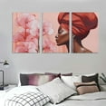 thumbnail image 3 of Awypu  of Headwrap African American Woman Canvas Wall Art Print Sexy Girl Brown and Pink Paint Black African Art Vanity Room Living Room Bedroom Bathroom 12''x16''X3 Panels, 3 of 4