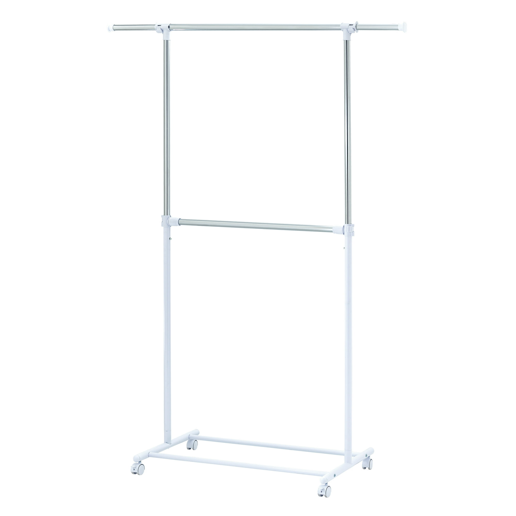 Mainstays Adjustable 2-Tier Rolling Clothes Rack with Locking Wheels, Steel, Silver/White