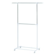 Mainstays 2 Tier Adjustable Chrome Garment Rack with Silver Metal and White Rod