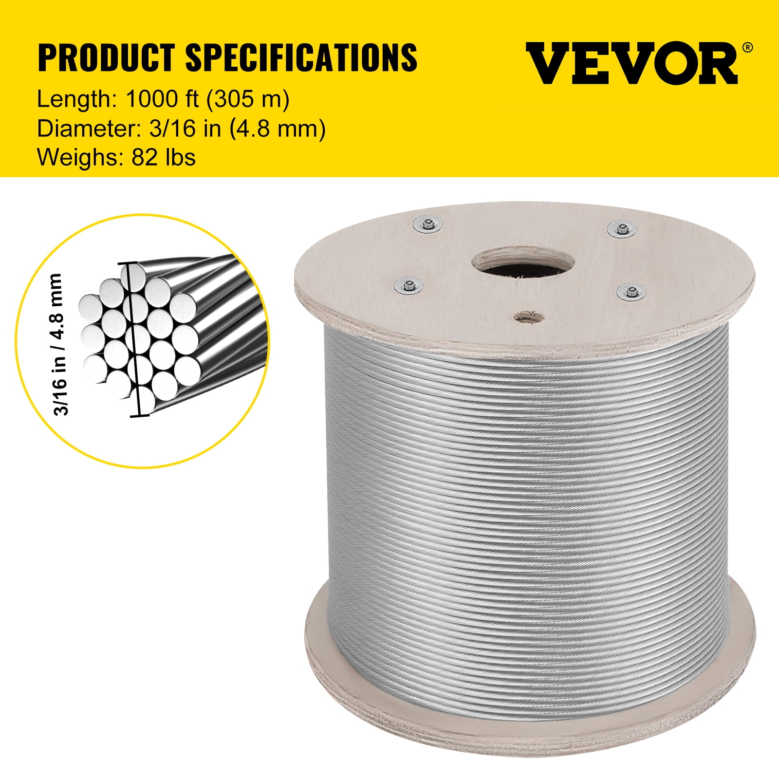 7x7 1/16"x3/32" Galvanized Steel Aircraft Cable Wire PVC Coated 500 Feet 