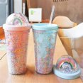 thumbnail image 4 of 550ml Rainbow Plastic Water Bottle Double Layer Sequins Drinking Cup With Straw Women Girl Gift, 4 of 4
