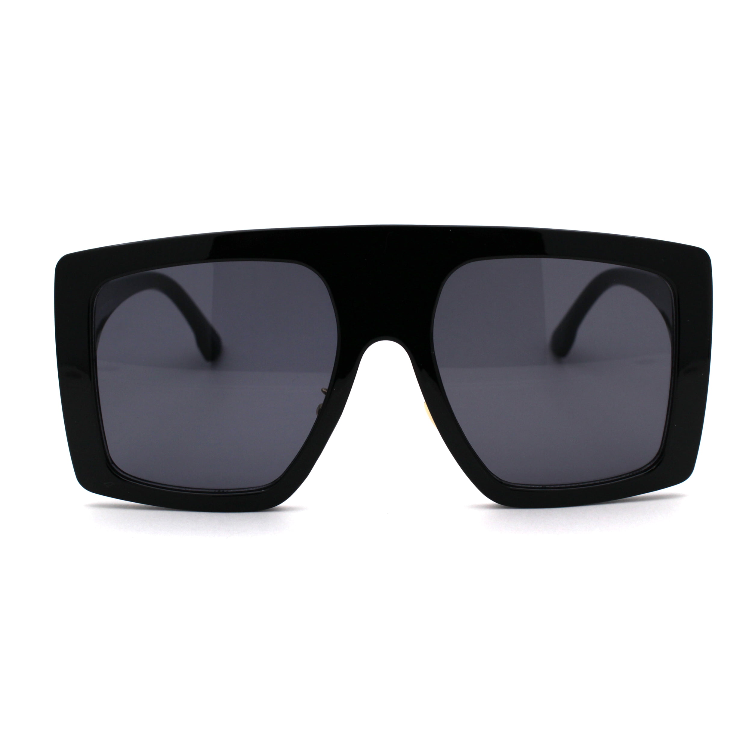 Retro Flat Top Oversize Rectangular Mobster Sunglasses All Black ...