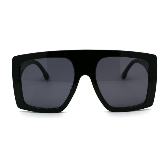 Retro Flat Top Oversize Rectangular Mobster Sunglasses All Black