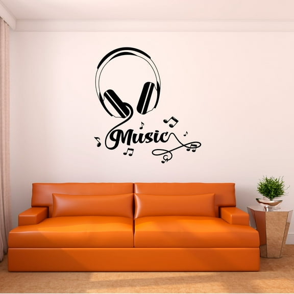 Music Wall Decal Dj Headphones Silhouette with Musical Notes Bedroom Wall Decal for Boys Instrument Cute Themed Room Décor - Size: 9 In x 10 In