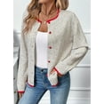 thumbnail image 5 of Women'S Button Down Knit Cardigan Sweaters Crew-Neck Long-Sleeve Casual Jumper Outwears Light Gray S, 5 of 9
