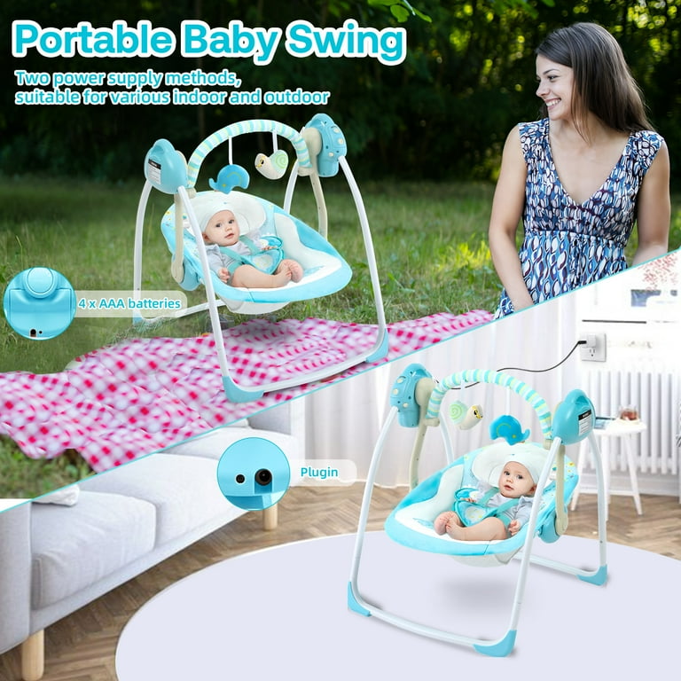 Yadala Foldable Baby Swing for Infants, Portable Newborn Swing, 6