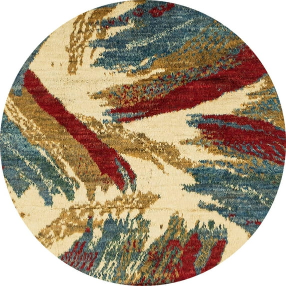 Ahgly Company Machine Washable Indoor Round Abstract Dark Sienna Brown Area Rugs, 5' Round