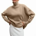 thumbnail image 2 of Women'S High Neck Sweaters Loose Fit Fall Winter Pullover Jumper Tops Shallow Khaki M, 2 of 6