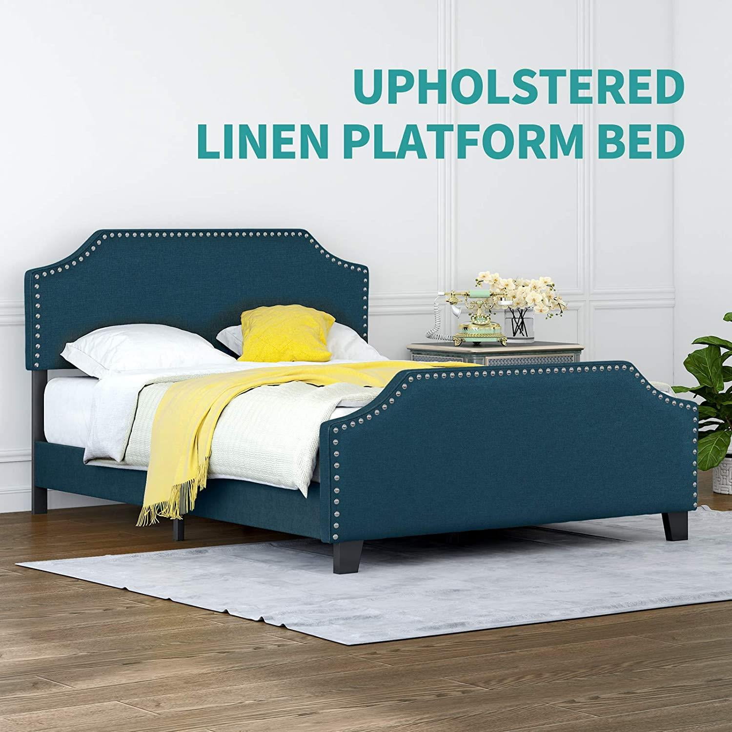 UBesGoo Upholstered Linen Queen Platform Bed Frame Mattress