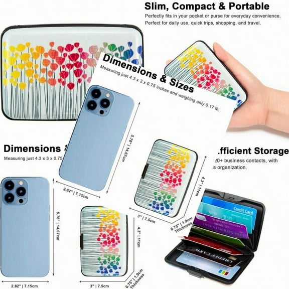 Credit Card Holder Metal Card Wallet RFID Blocking Mini Slim Aluminum Busin Hard Card Case for Women Men Colorful Flowers