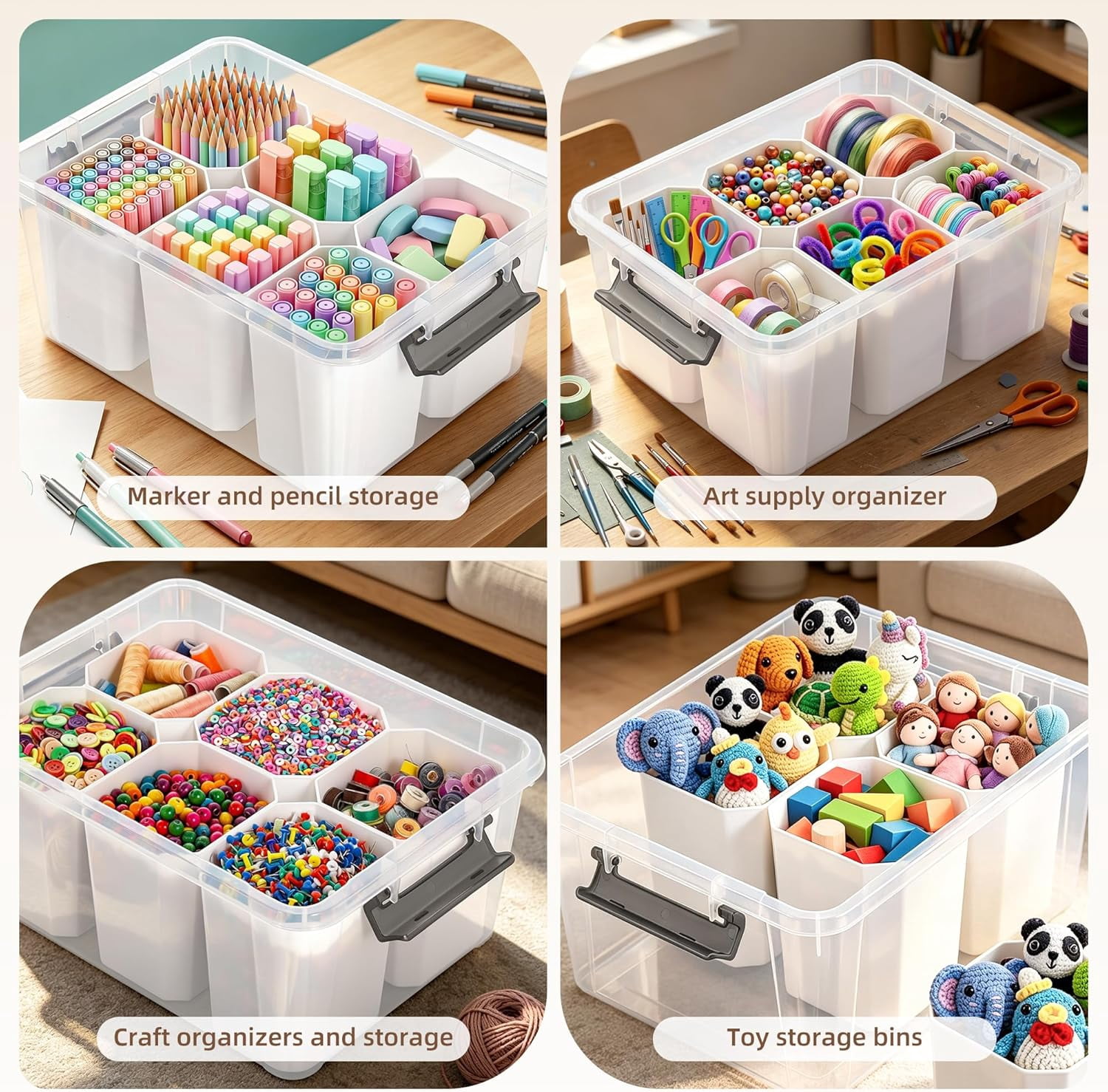 17 QT Plastic Storage Bins Clear Storage Box with Lids Multipurpose Stackable Storage Containers for Organizing Tool, Craft, Crayon