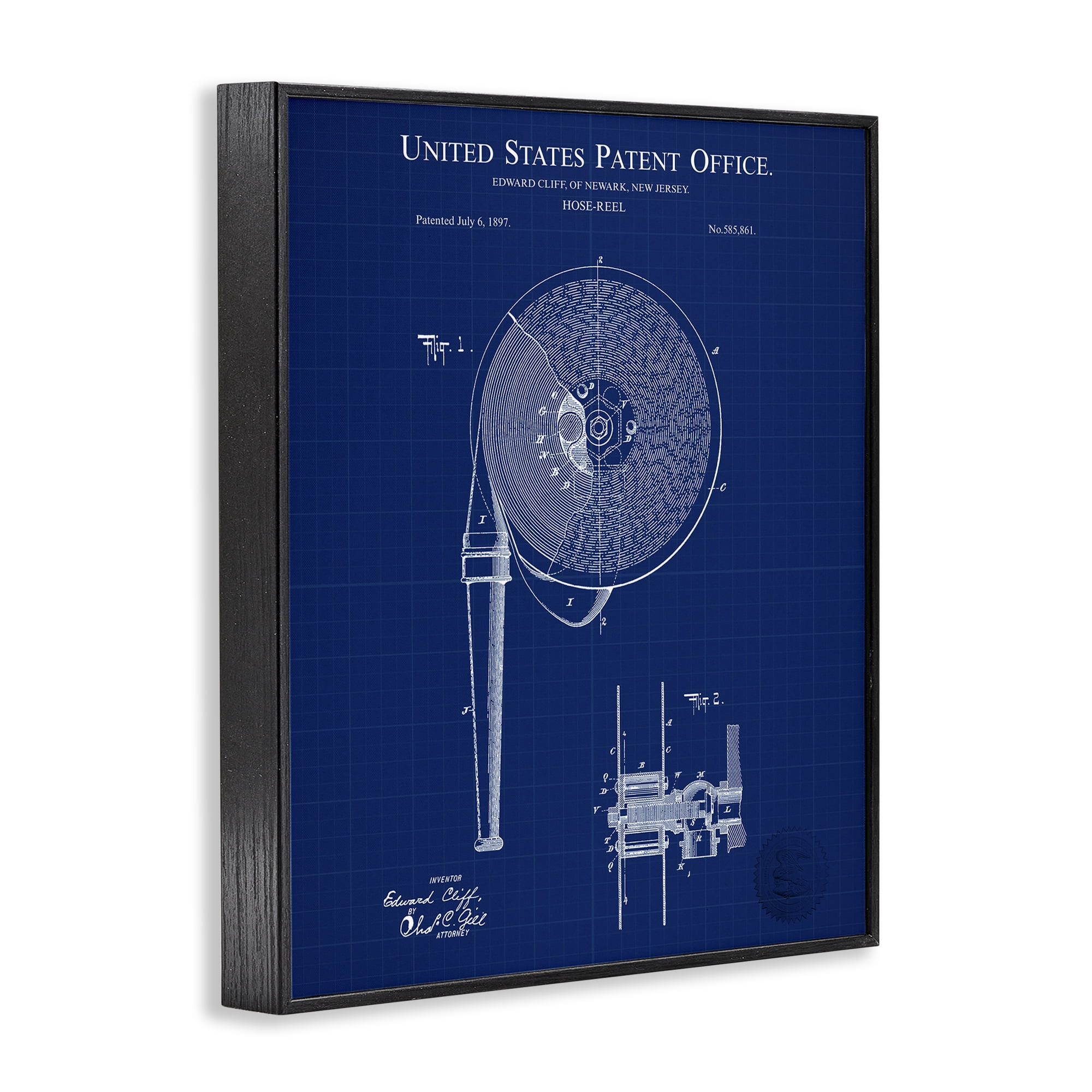 Stupell Industries Hose Reel Blueprint Typography Painting Black Framed Art Print Wall Art, 24 x 30
