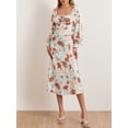 thumbnail image 4 of Lnzyyephy Women Long Dress, Long Sleeve Square Neck Tie-up Floral Dress Slit Dress Fall Swing Dress, 4 of 10
