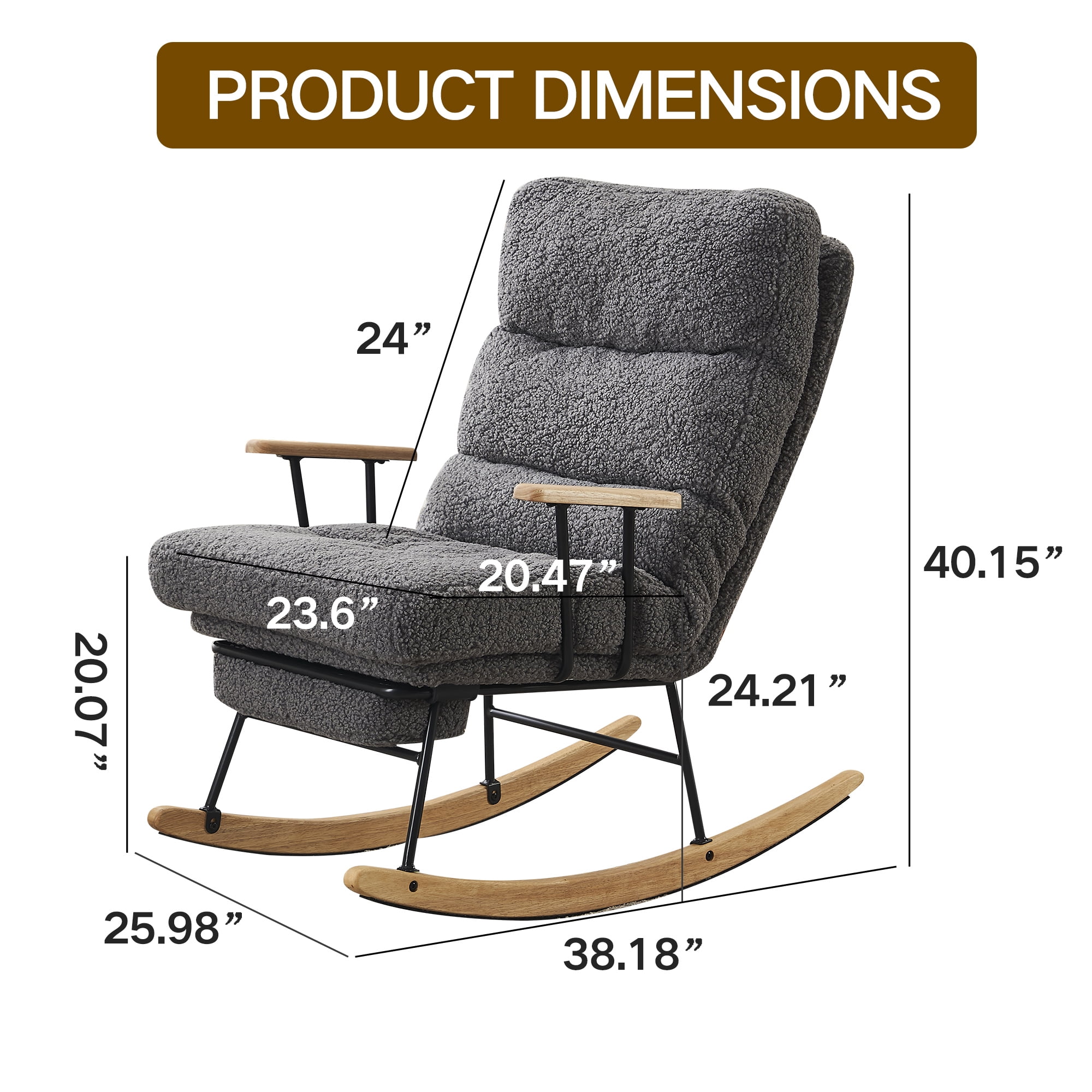 Banome Modern Teddy Gliding Rocking Chair with High Back - Retractable Footrest and Adjustable Back Angle - Perfect for Nursery, Living Room, and Bedroom