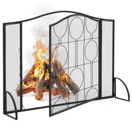 Best Choice Products Single-Panel Heavy-Duty Steel Mesh Fireplace Screen, Living Room Decor with Locking Door,