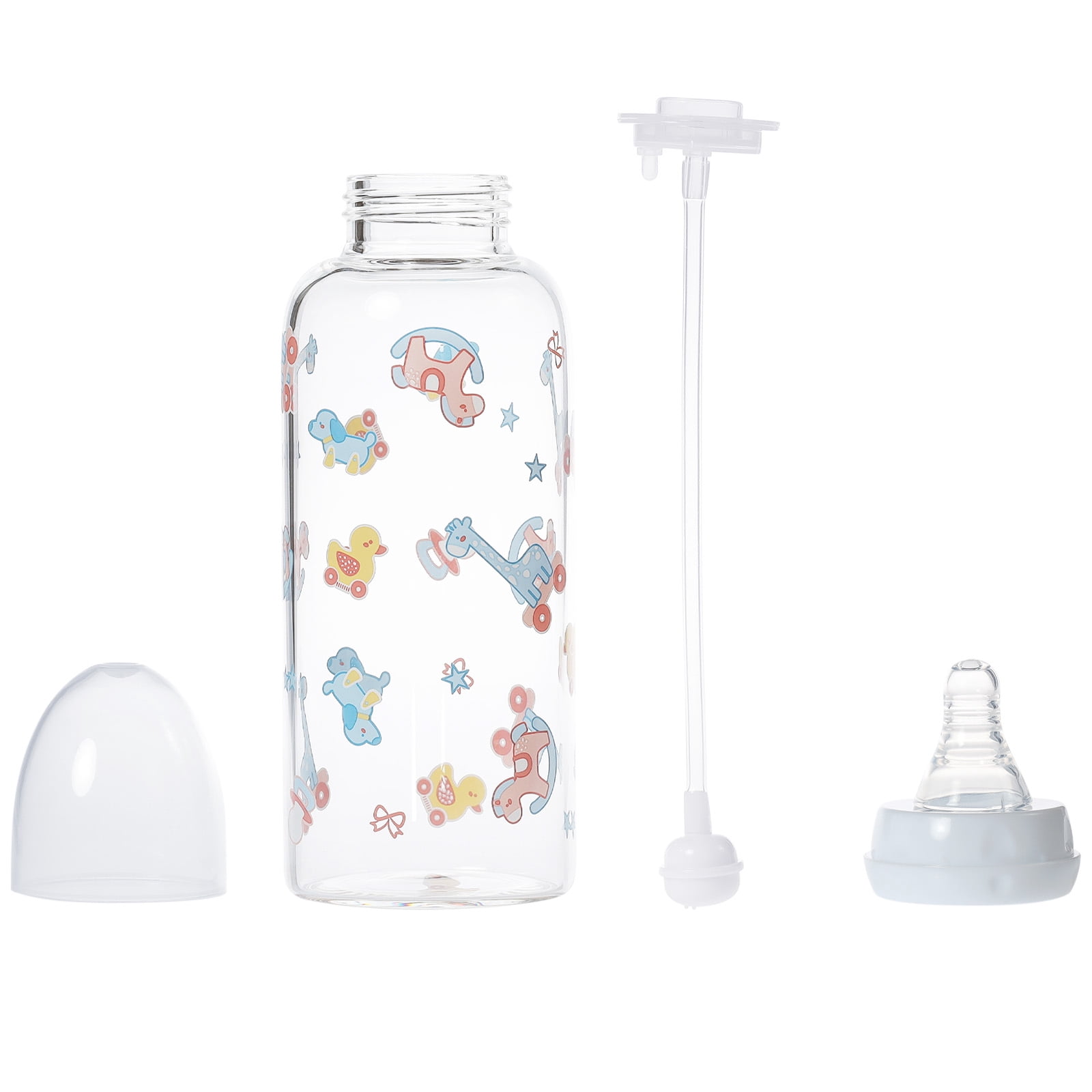 CutiePlusU Adult Glass Feeding Bottle Cute Printed Large Size Baby Bottles 13.5Oz/400ML Rocking Fun