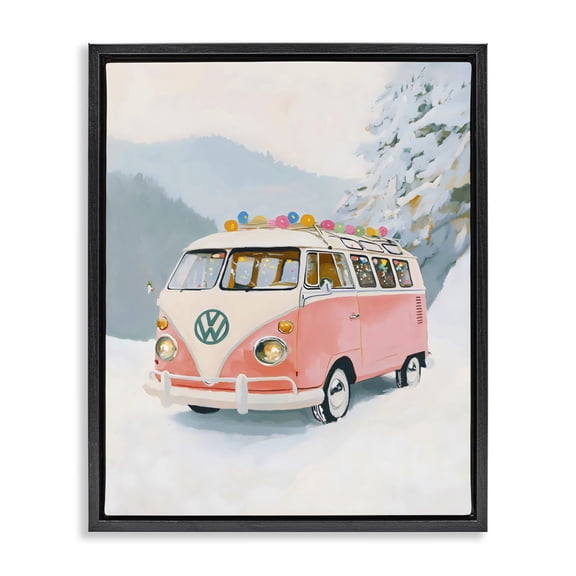 Stupell Industries Traditional Pink Christmas Van in Snow Black Floating Frame Canvas Art, 17 x 21, by The Prints Vibe