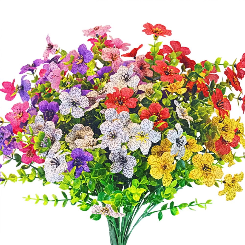 12 Bundles Artificial Flowers for Outdoors, Fake Faux Plants for Outdoor