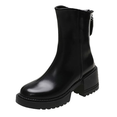 

Mackneog Autumn And Winter Women Ankle Boots Low Heel Chunky Heel Platform Solid Color Zipper Gift on Clearance