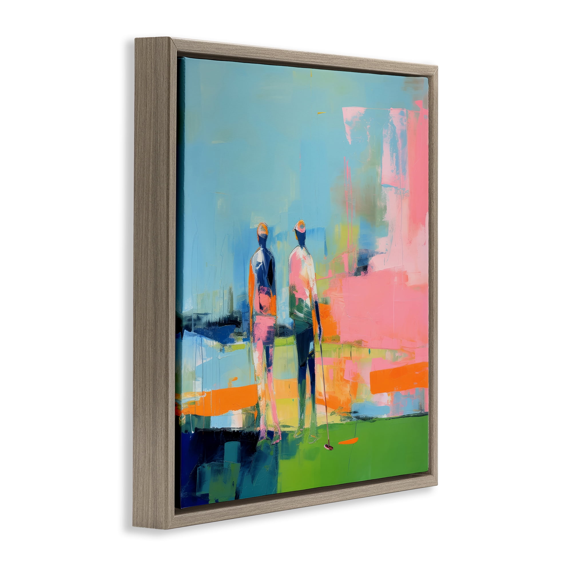 Stupell Industries Abstract Golfing Scene Abstract Painting Brown Floater Framed Canvas Art Print Wall Art, 25 x 25
