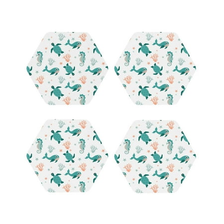

Tideii Turtles And Seahorses for Leather Coasters 4 Pieces Anti-fouling and Anti-scalding Decorative Coasters Suitable for Restaurants Kitchens Coffee Shops-Hexagon