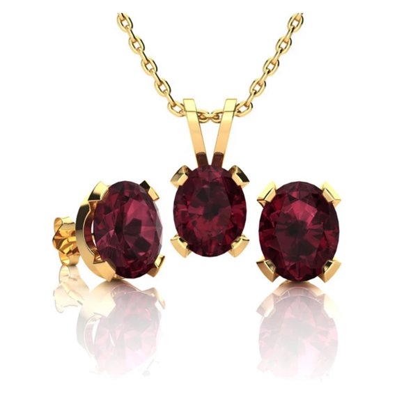 Paris Jewelry 18K Yellow Gold Plated 4ct Garnet Round Necklace & Earrings