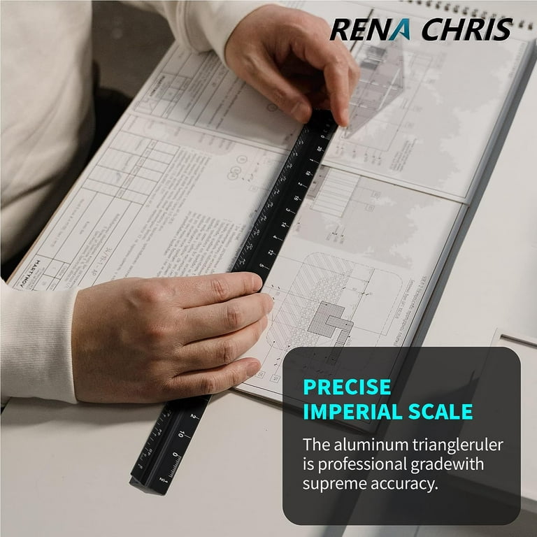 12 in. Aluminum Triangular Architect Ruler with Laser-Etched Imperial  Drafting Scales