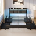 thumbnail image 6 of Greenstell Full Size Bed Frame with Storage Headboard, LED Lights, Charging Station, 4 Drawers, Heavy-Duty Metal Platform Bed with USB & Type-C Ports,Dark Gray, 6 of 7
