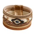 thumbnail image 2 of Pulsera tipo brazalete estilo boho, multicapa, para complementar un vestido occidental o para fiestas. Caqui, 2 of 9