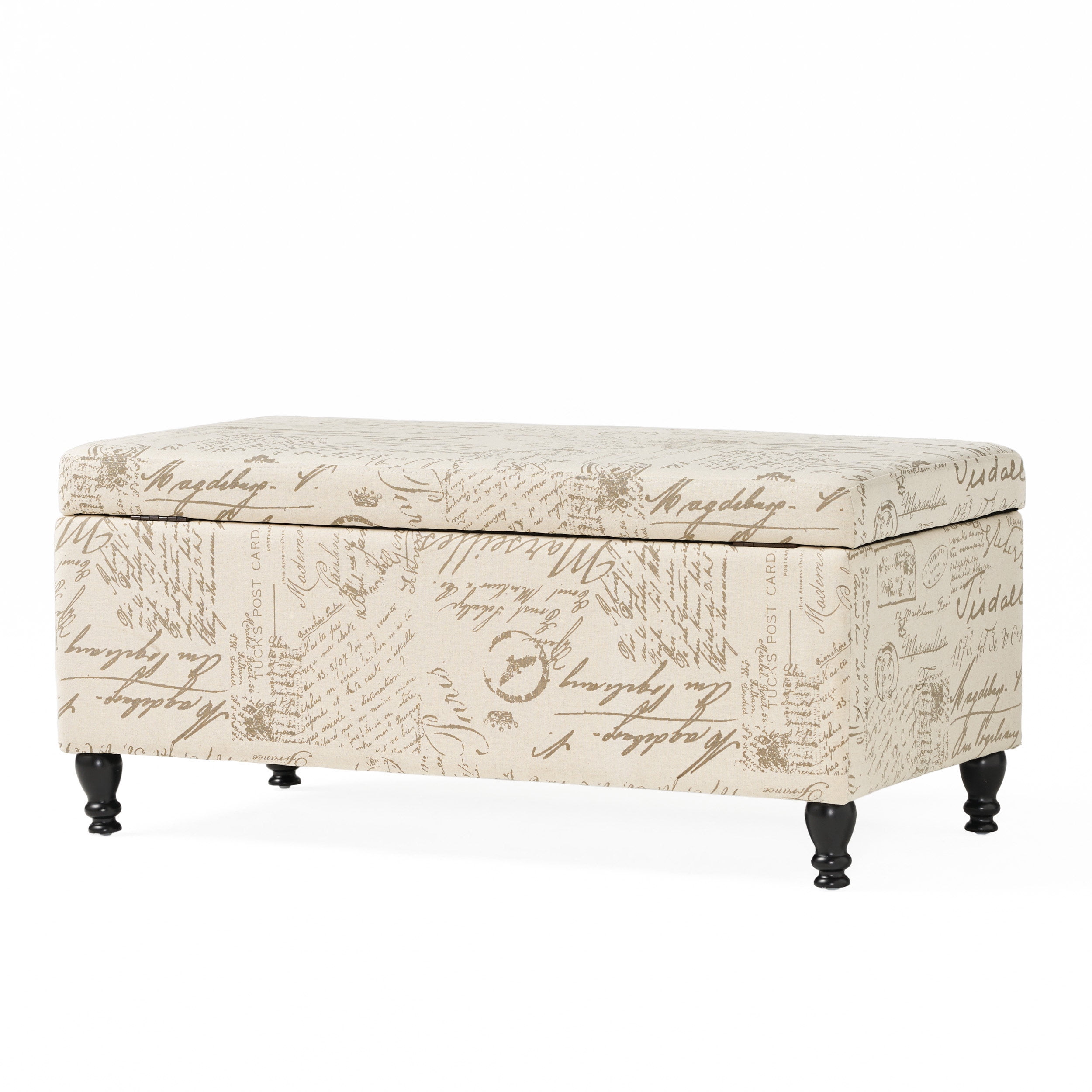 Noble House Phelan Rectangular Fabric Lift Top Storage Ottoman, French Script
