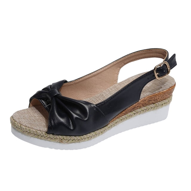 Sandales pour Femmes Grande Taille Sandales Confortables Sandales en Liège pour Femmes Sandales Décontractées avec Nœud en Corde Talons Compensés Sandales Larges pour Femmes Design Mode Chaussures pour Lacets Sandales