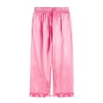 thumbnail image 6 of SJLDQY Satin Pajamas for Girls Button Down Short Sleeve Shirts Ruffle Pants 2 Piece Silk Pjs Sets Summer Sleepwear Breathable Soft Loungewear Sets, 6 of 8