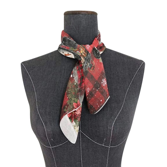 Wobogo Red Checkered Snowman Square Scarf 23.62 x 23.62 In Lightweight Polyester Silk-Feel Neck Scarf for Women Fashion Head Scarf Hair Wrap Bandana