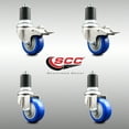 thumbnail image 2 of 3.5 Inch 316SS Blue Polyurethane Swivel 1-7/8 Inch Stem Caster Set 2 Lock Brake, 2 of 2