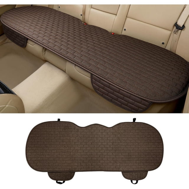 Linen Back Car Seat Cover, Anti-Slip Long Bottom Rear Seat Cover Protector with Storage Pockets, Breathable Linen Rear Bench Seat Protector Cushion Pad for Most Vehicles (Coffee, Back Cover)