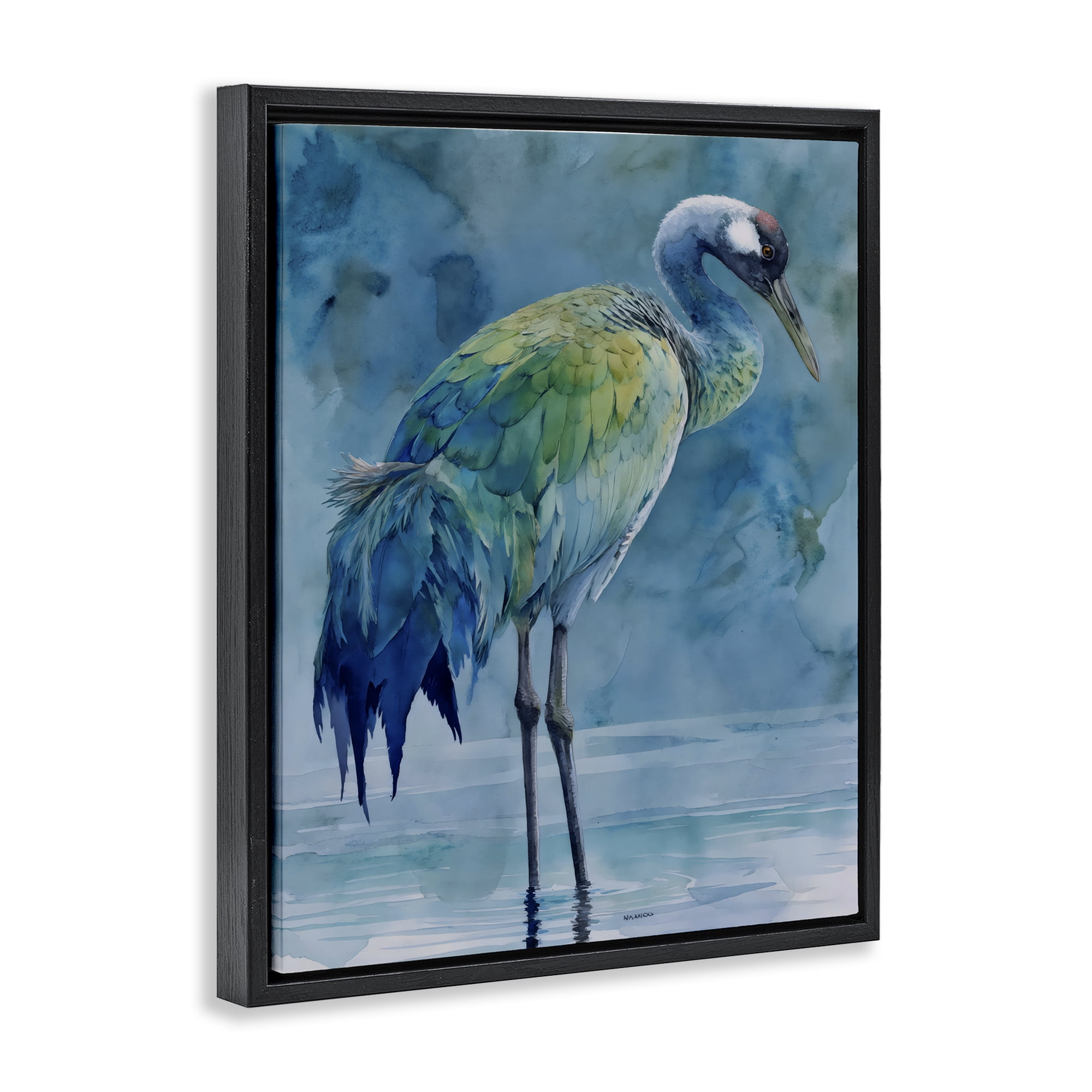 Stupell Industries Turquoise Feathered Coastal Bird Black Framed Floater Canvas Wall Art, design by Franklyn Gregory