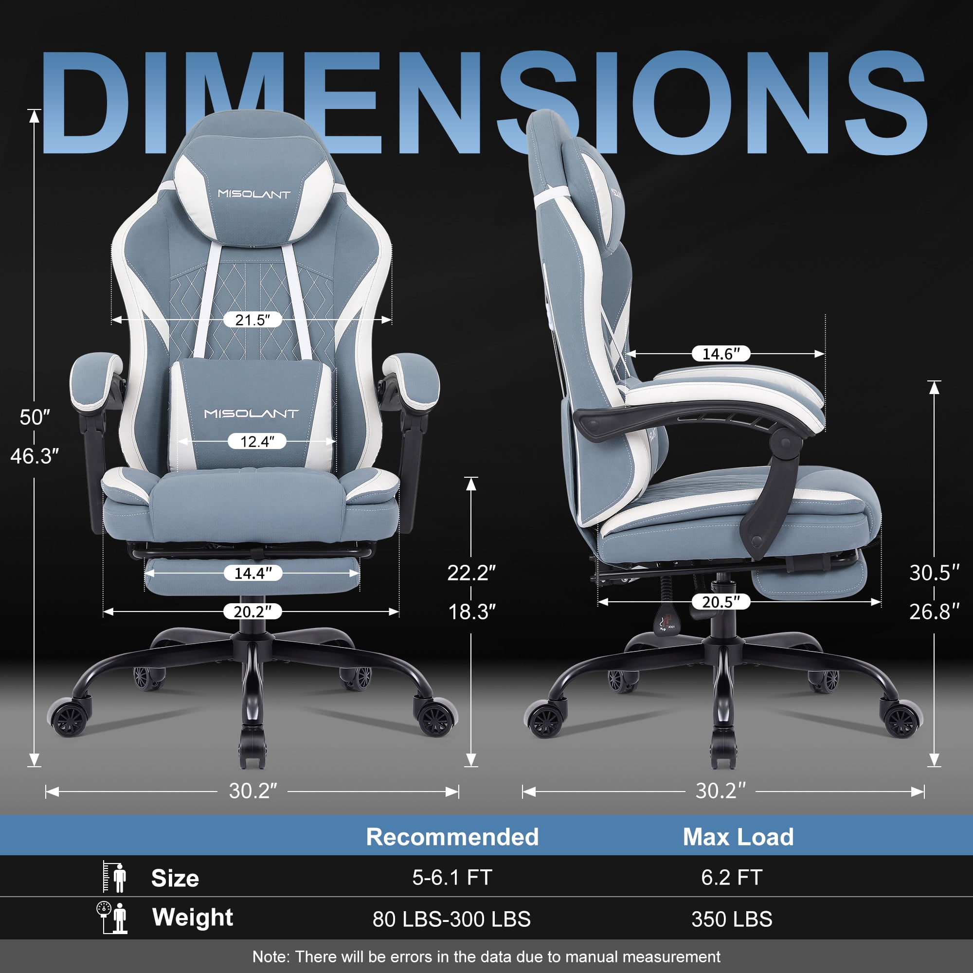 Misolant Gaming Chair with Footrest, Ergonomic Gamer Gear Gaming Chair for Adult with Lumbar Massage