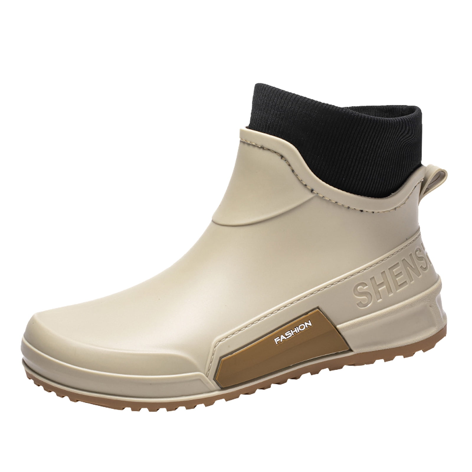 Pandaie Women's Deck Boots Waterproof Ankle Rain Boots Outdoor Fishing Garden Shoes Lightweight Anti Slip Work Rainboots Booties Beige 9.5