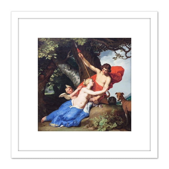 Bloemaert Venus Adonis Greek Myth Painting 8X8 Inch Square Wooden Framed Wall Art Print Picture with Mount