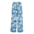 thumbnail image 3 of WTOBBY Women's Floral Print Adjustable Tie Waist Wide Leg Casual Pants with Stretch Belt, Functional Pockets and Comfortable Fit for Garden Parties and Weekend Relaxation,Sky Blue S, 3 of 6