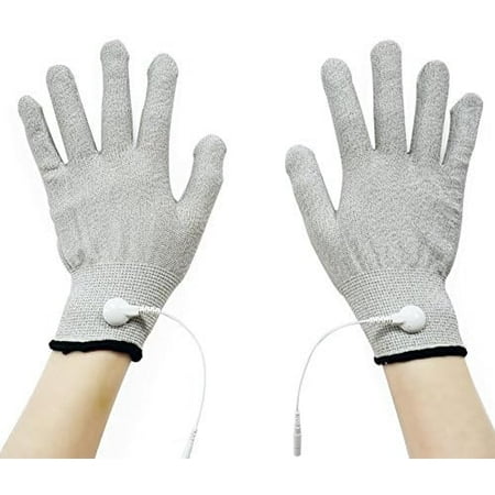 Pair of Silver Conductive Massage Gloves With Adapter Lead wires For Tens/Ems Machine