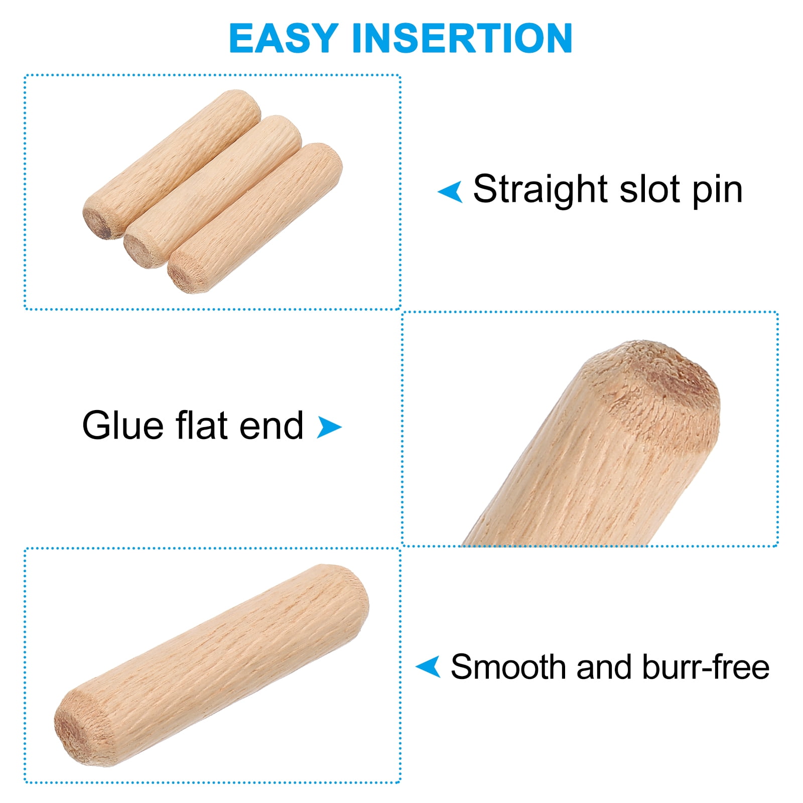 Uxcell 1/2 Wooden Dowel Pins, 200 Pcs M12x50mm Wood Dowel Pins Hardwood Pegs Fluted Groove Easy Insertion for Craft Furniture
