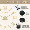thumbnail image 4 of Uxcell 70-90cm Modern Frameless DIY Wall Clock, Large Mirror Acrylic Roman Numeral, Oversized Vintage Clock with Traceless Hook & Self-Adhesive Installation for Home Decor, Gold, 4 of 7