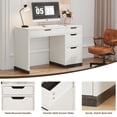 thumbnail image 5 of DreamCurship White Desk with Drawers, Modern Computer Desk with File Drawers, Home Office Study Writing Desk with Storage, White, 5 of 10